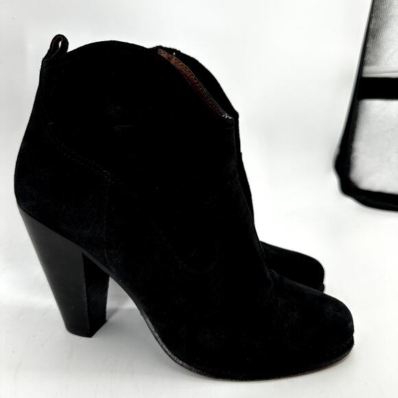 FRYE Madeline Boots Side Zip Stacked Heel Short Suede Western Bootie Black 11M - Picture 3 of 8